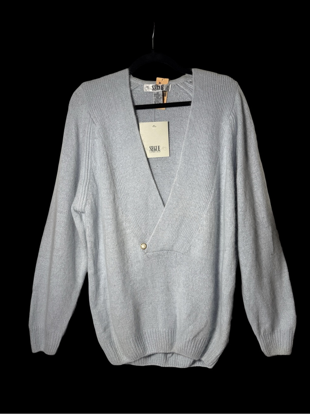 Segue Light Gray V-Neck Sweater with Button Accent